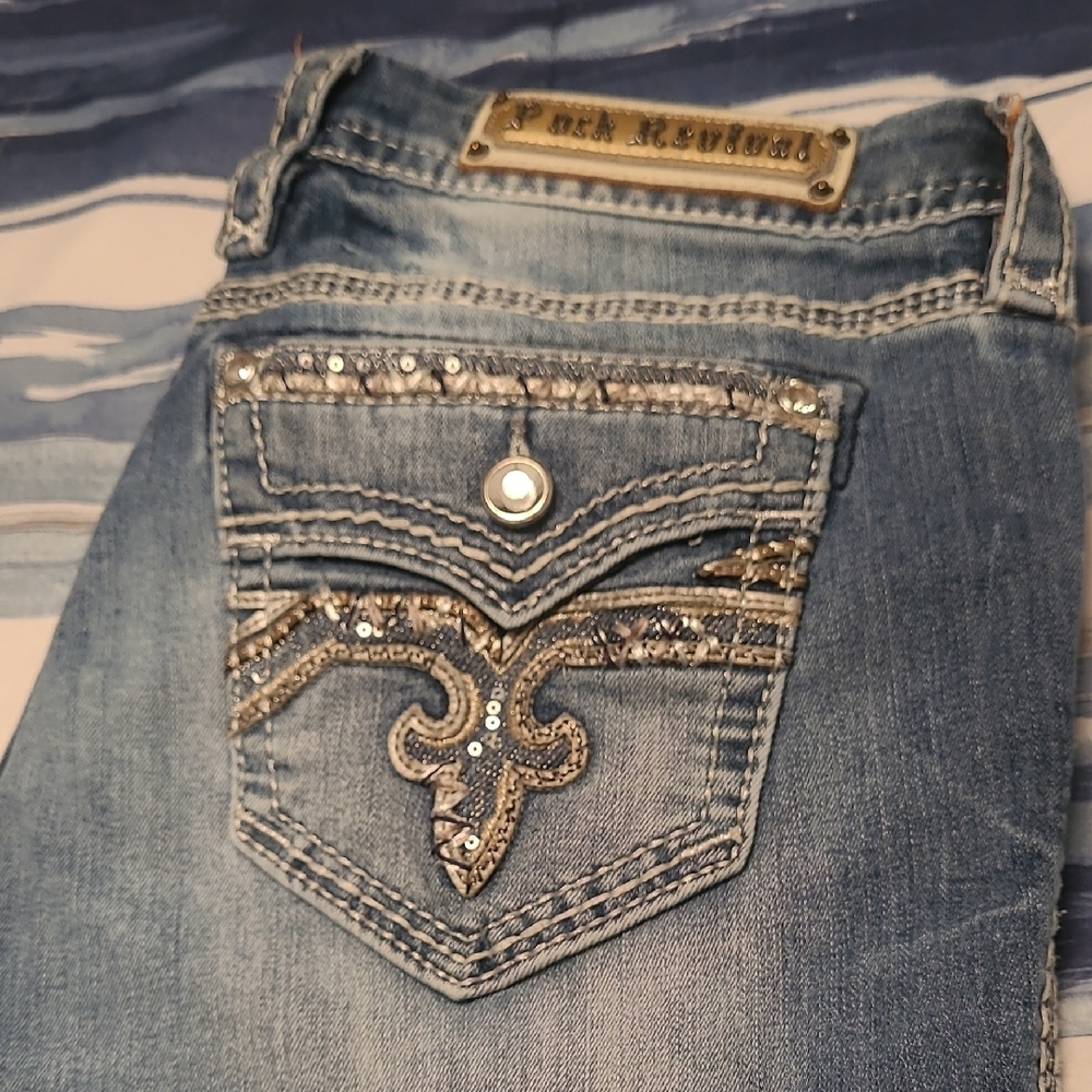 Rock Revival Sargon Destructed Bootcut Women's Blue Jeans 30